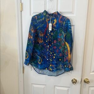 Artistic Blue Button Down Shirt for Women